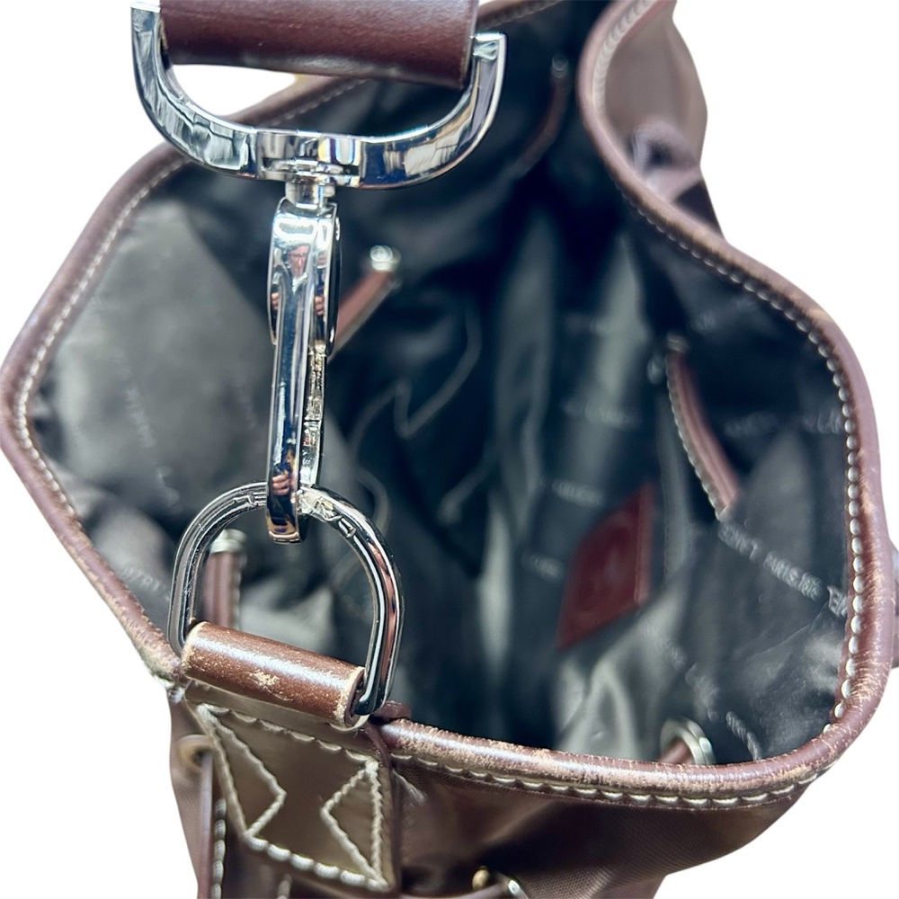 LANCEL PARIS 1876 handbag, nylon leather trim brown with shoulder strap - Picture 11 of 17